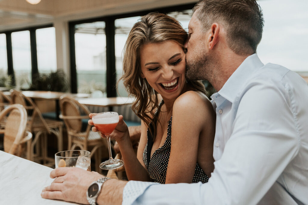 Creative Ideas For Engagement Photos | Couple having drinks for their engagement 