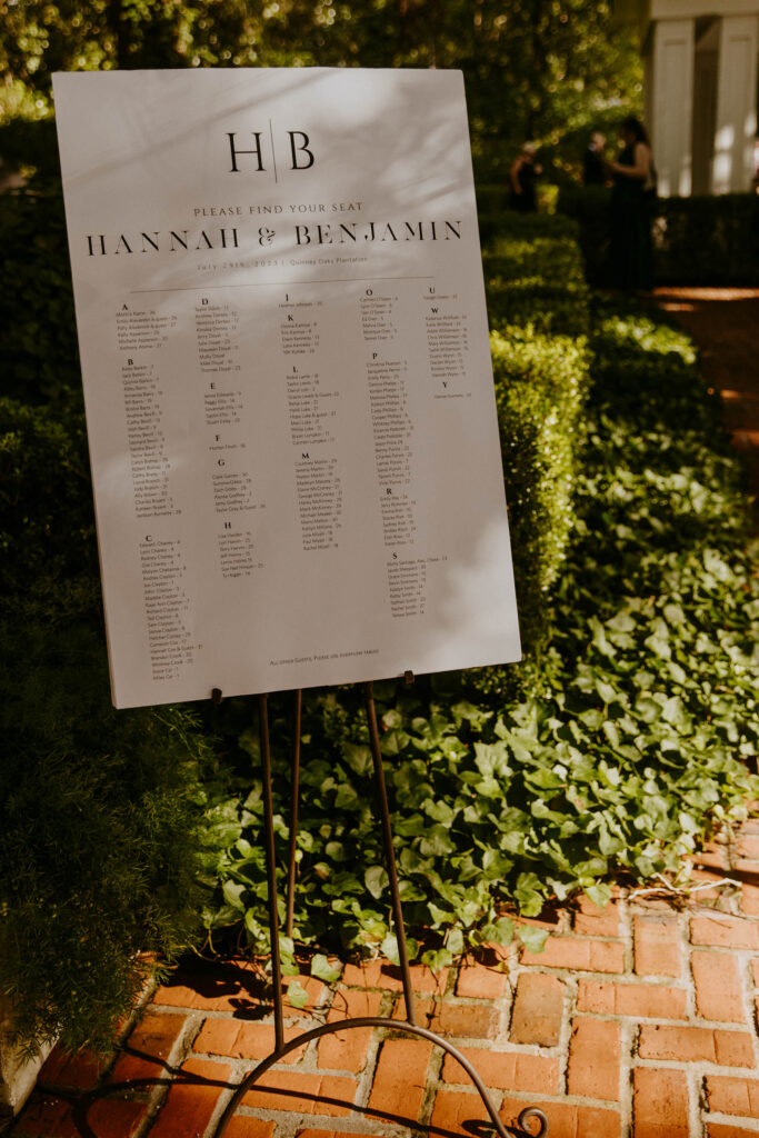 seating chart sign