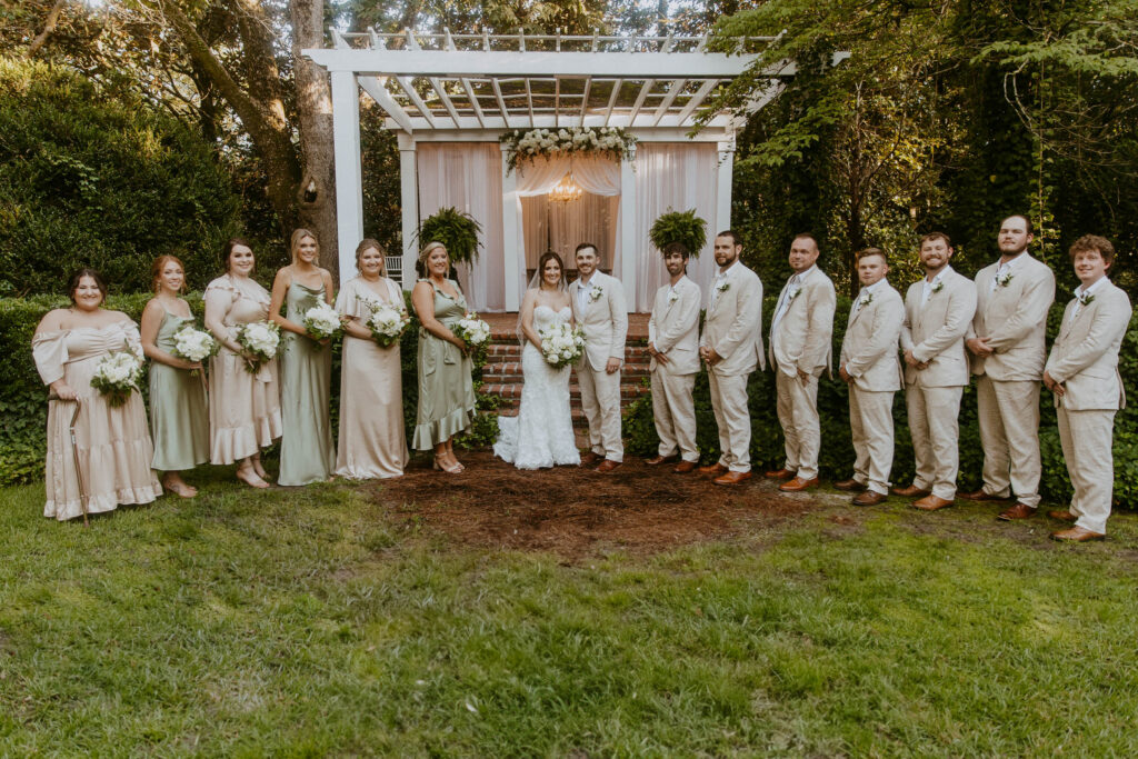 wedding party photo with groomsmen and bridesmaids from a southern charm wedding