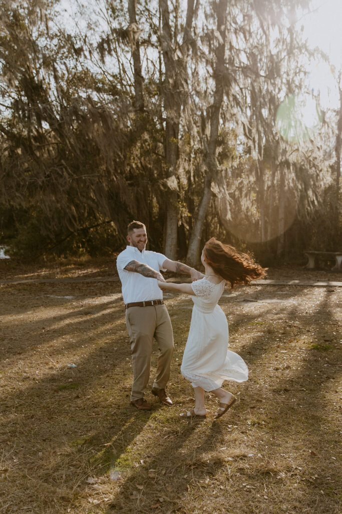 Couple dancing at their fun session in Savannah
