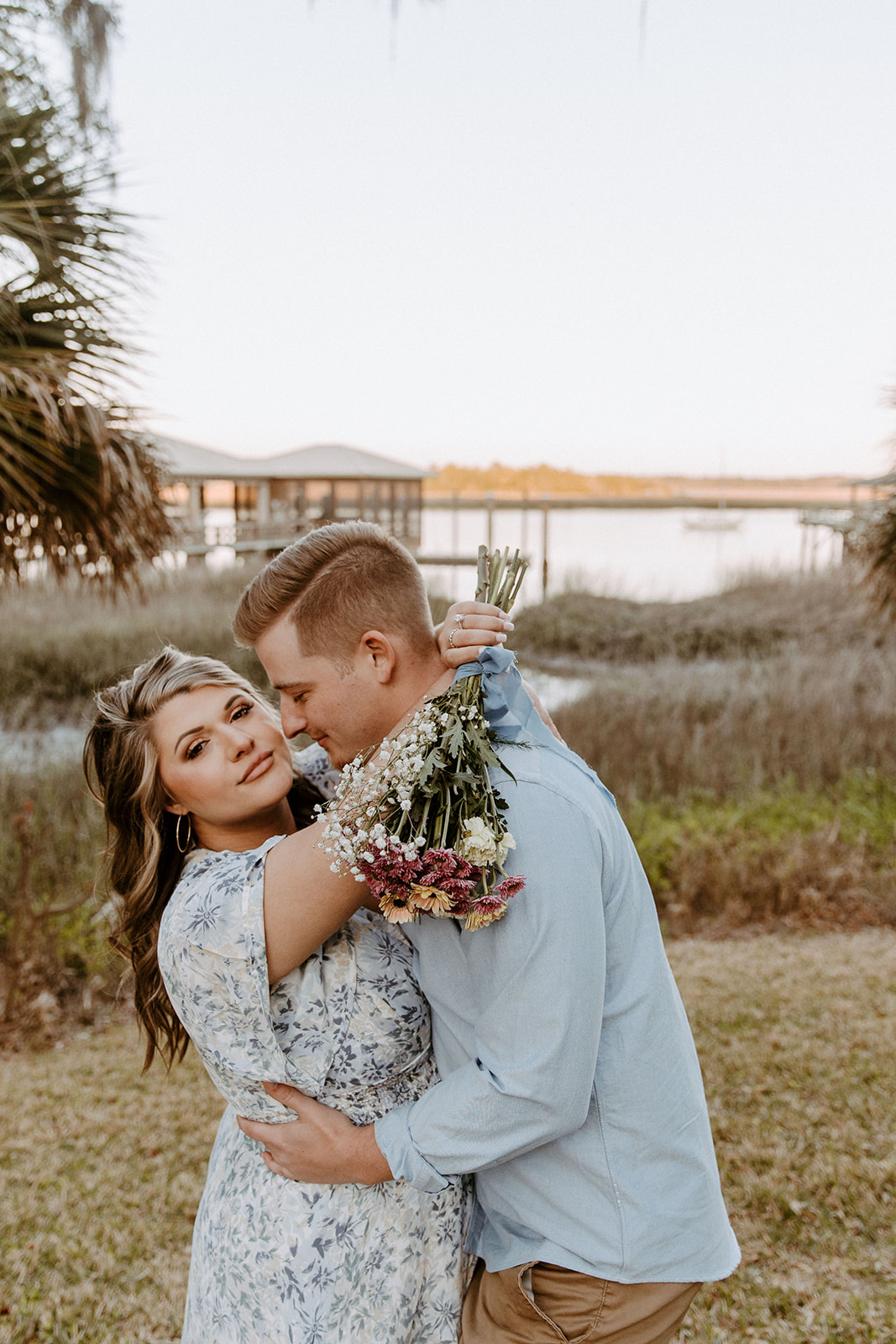 couple has a dreamy surprise proposal engagement session in the Isle of Hope in 