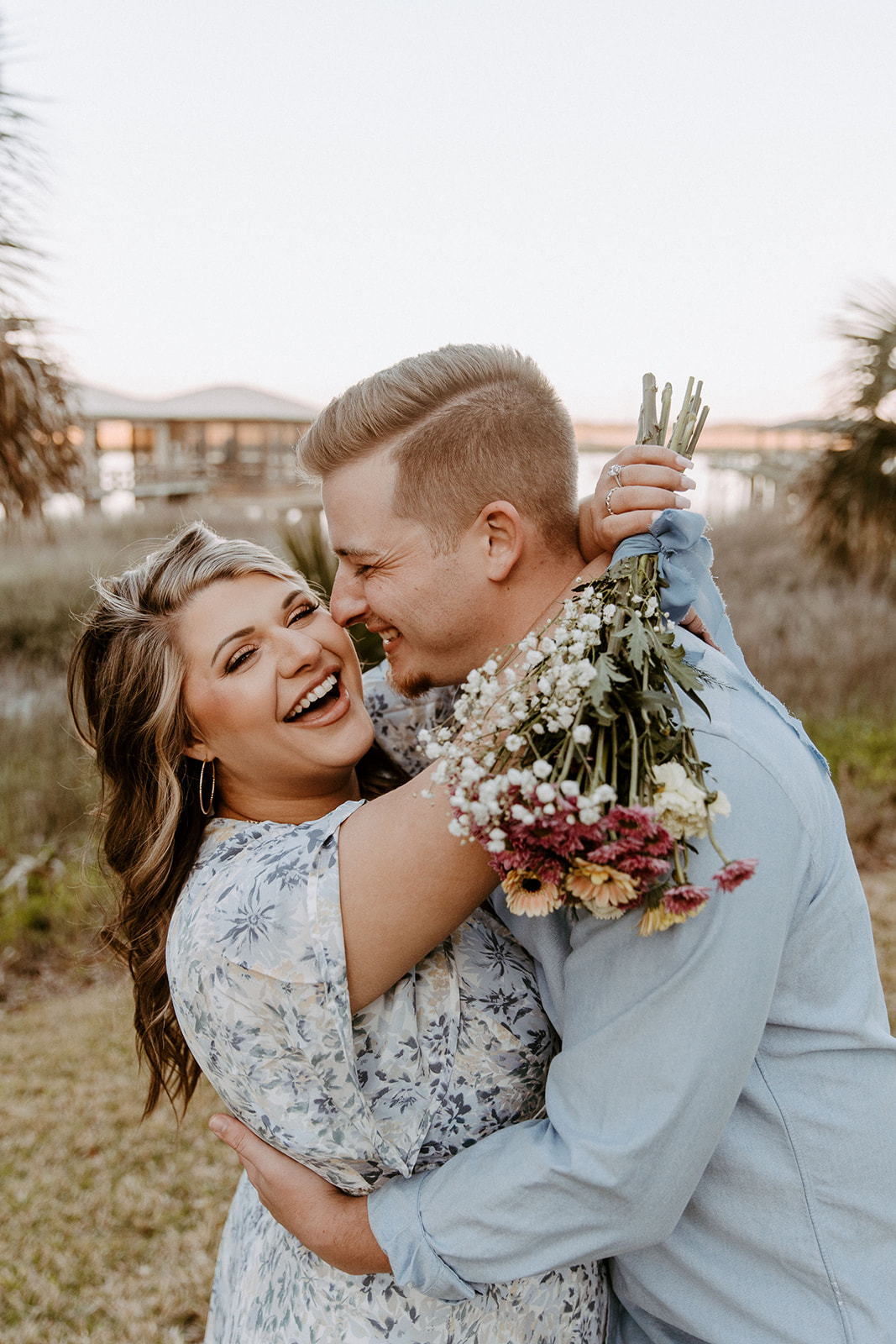 couple has a dreamy surprise proposal engagement session in the Isle of Hope in 