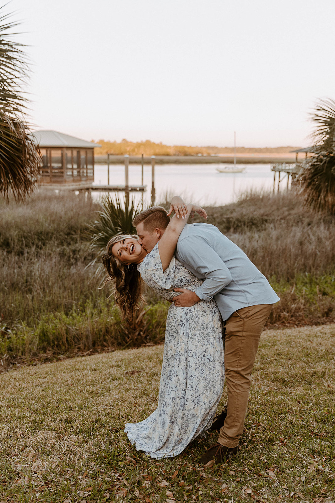 couple has a dreamy surprise proposal engagement session in the Isle of Hope in 