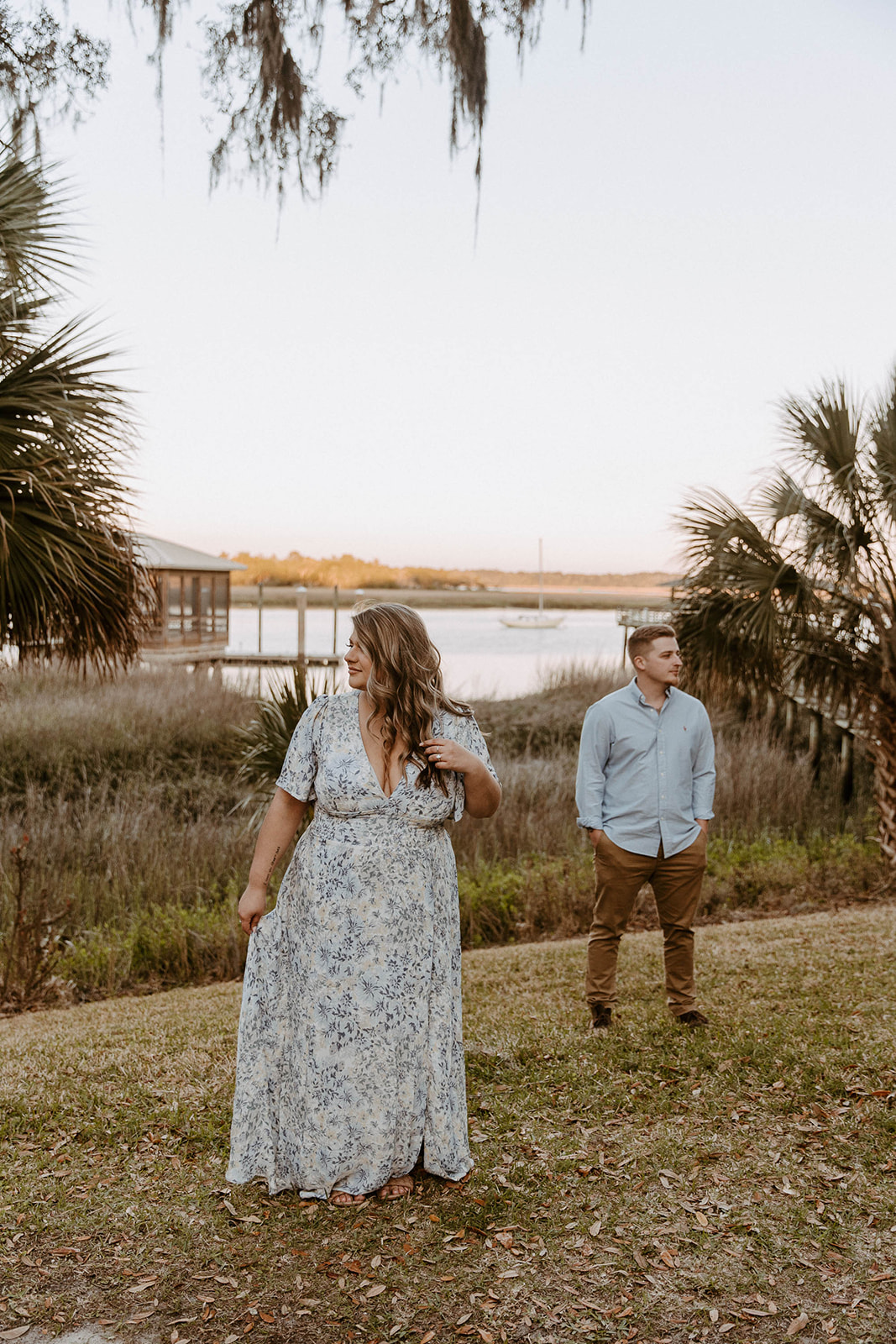 couple has a dreamy surprise proposal engagement session in the Isle of Hope in 