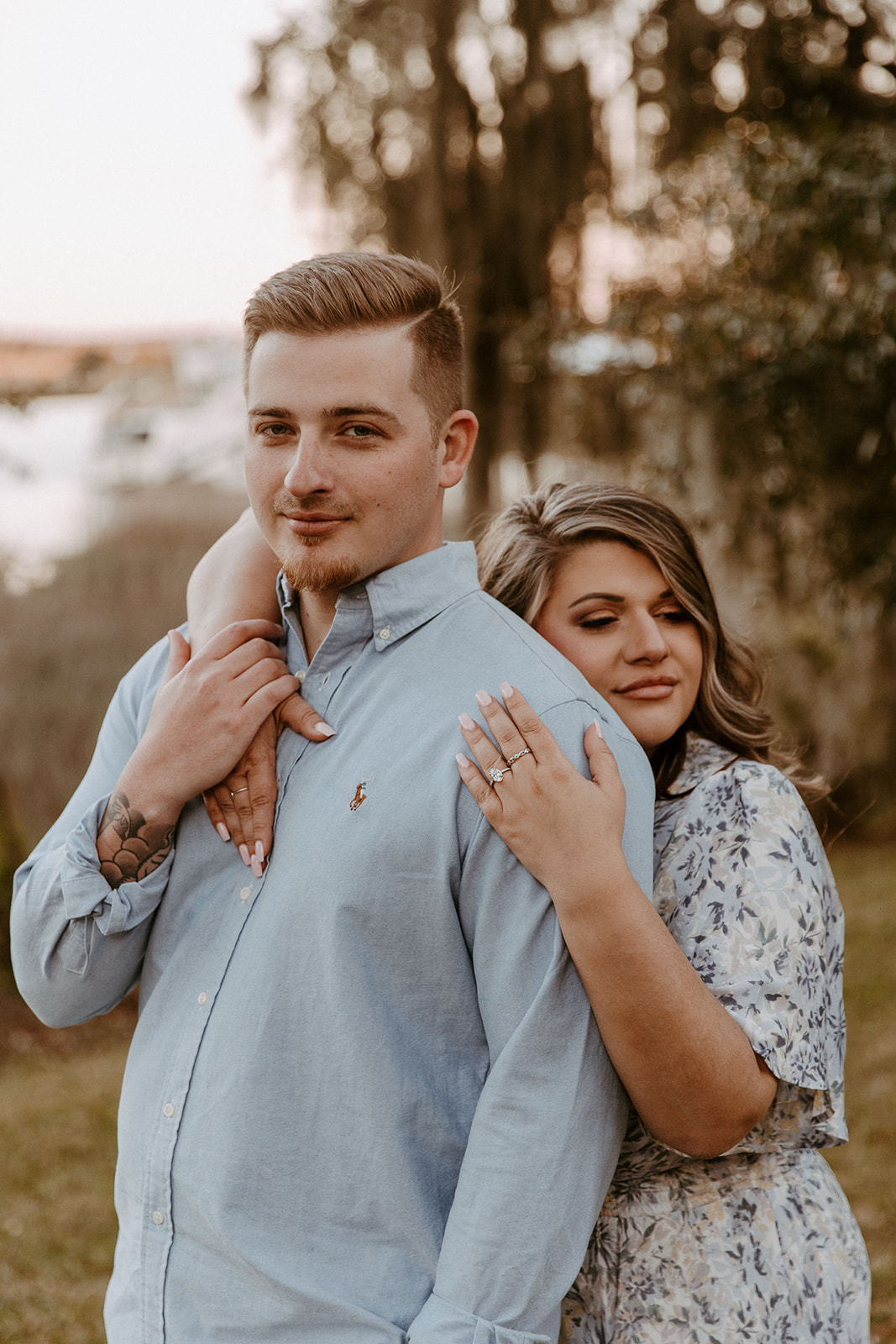 couple has a dreamy surprise proposal engagement session in the Isle of Hope in 