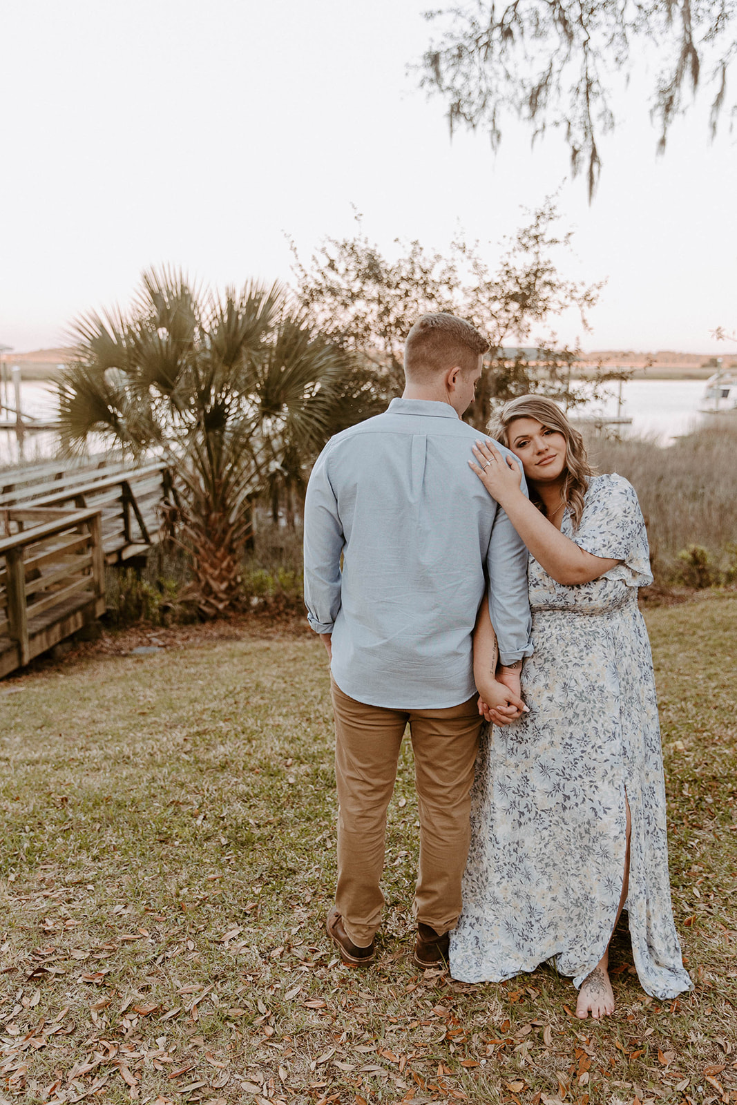 couple has a dreamy surprise proposal engagement session in the Isle of Hope in 