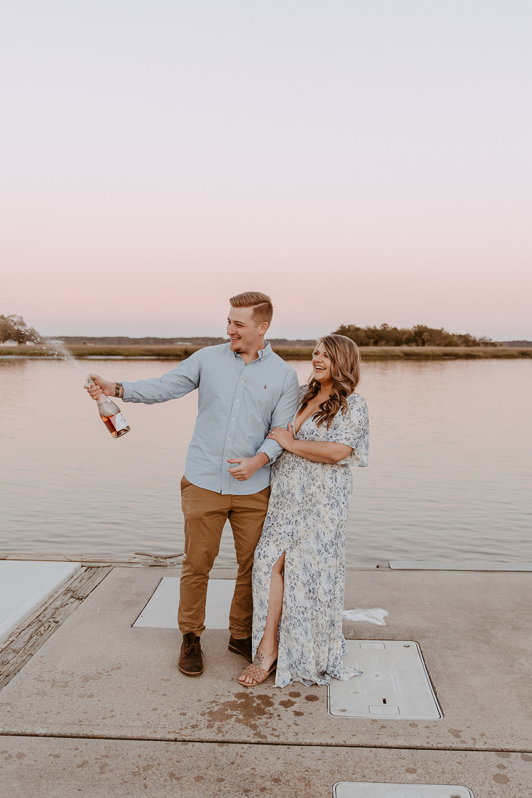 couple has a dreamy surprise proposal engagement session in the Isle of Hope in 