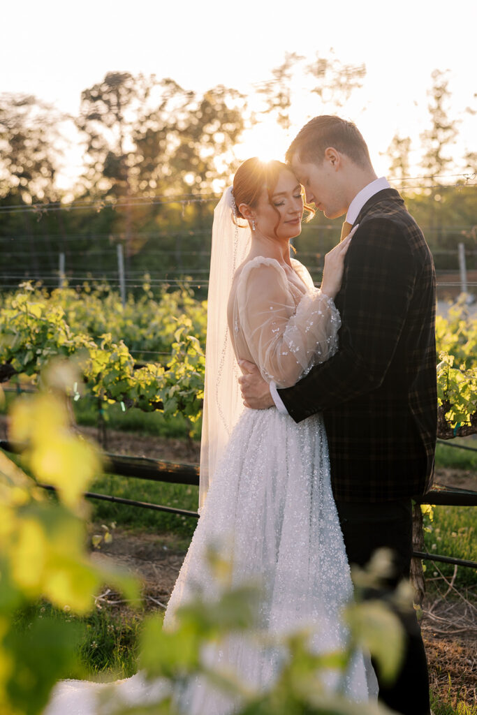 bride and groom during their golden hour bridal portraits 