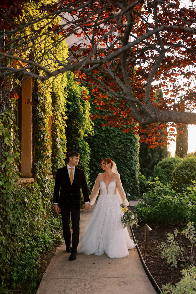 cute couple walking around montaluce winery