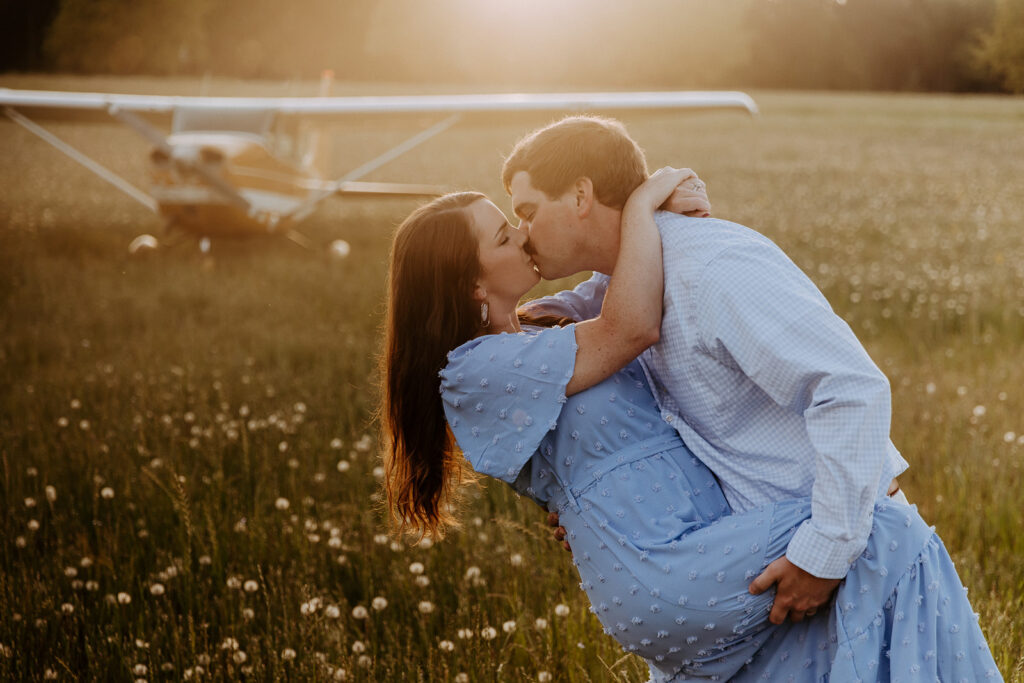 cute picture of the couple kissing during their golden hour session