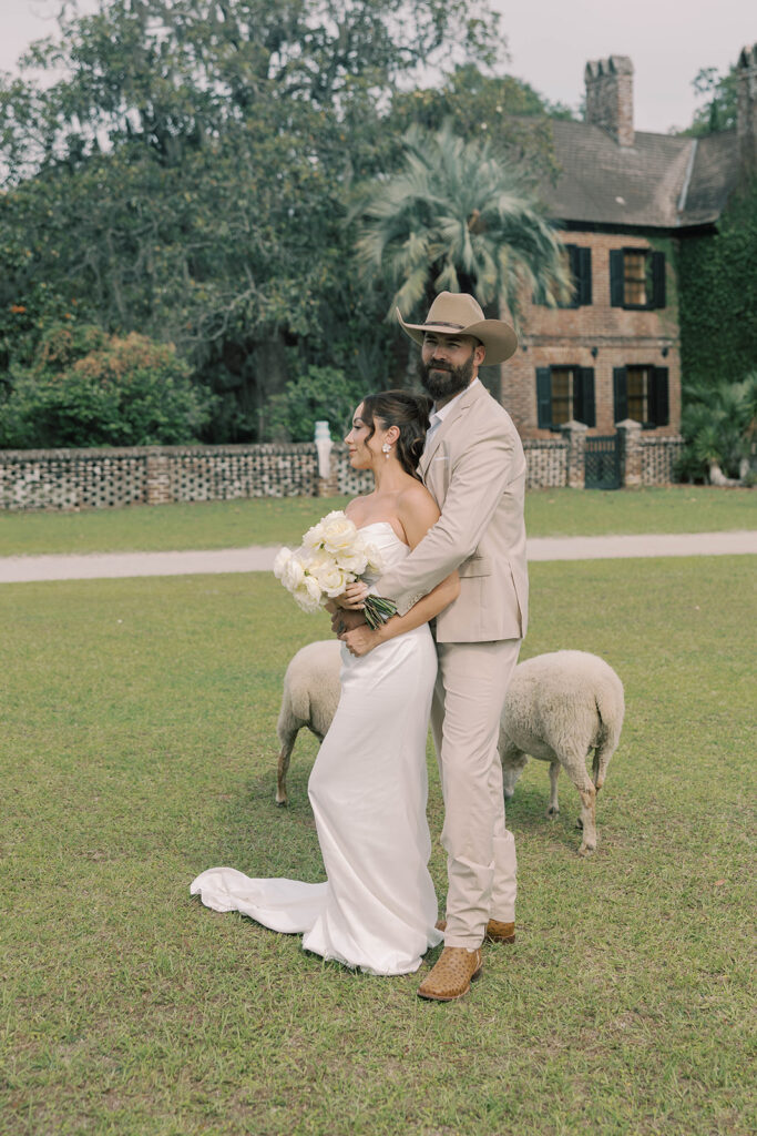 couple hugging during heir bridal session