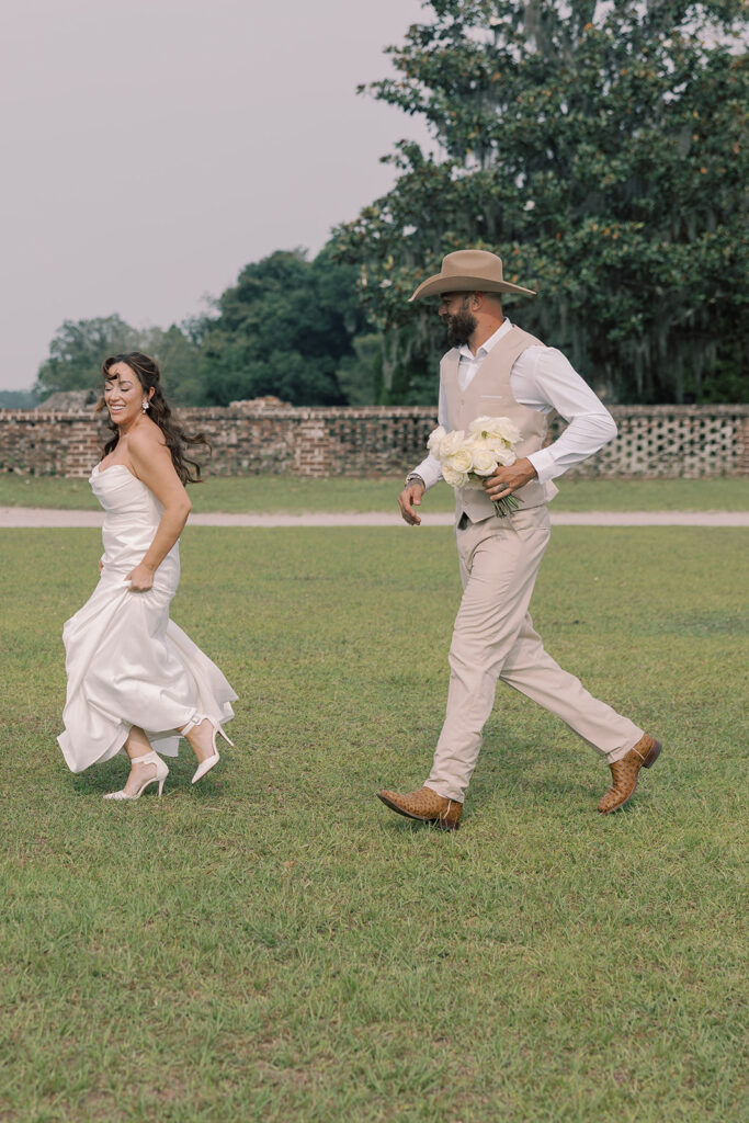 couple playing during their bridal session