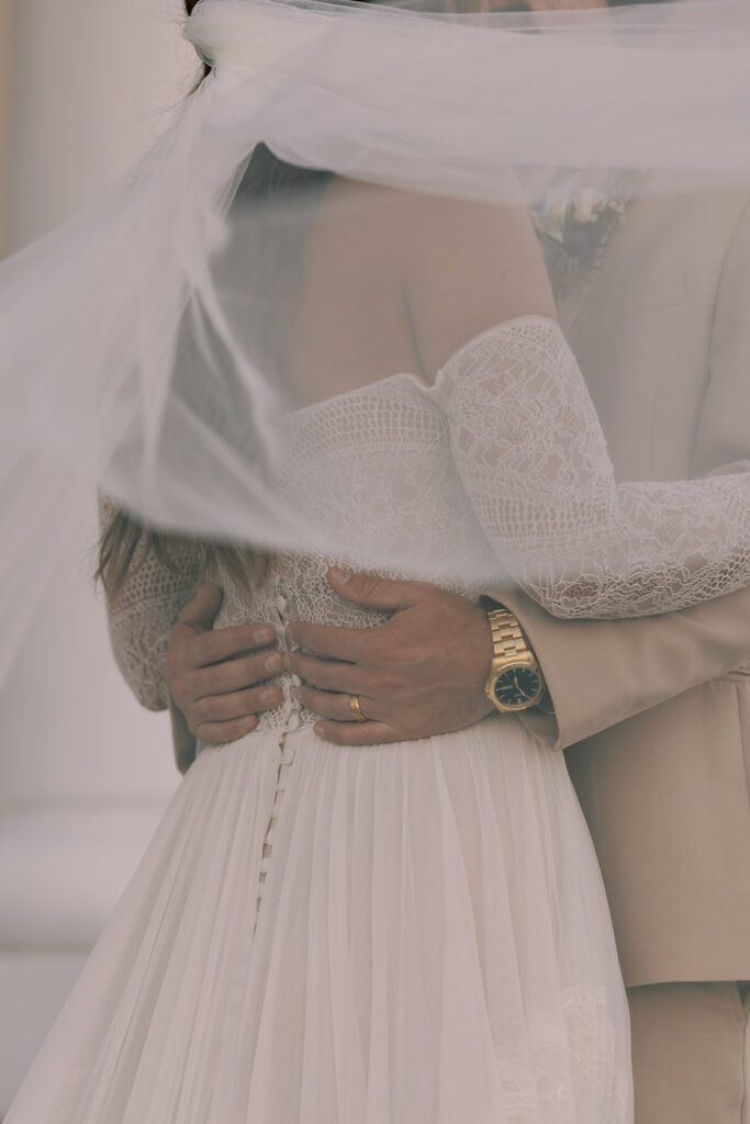 Newly married couple at their romantic wedding