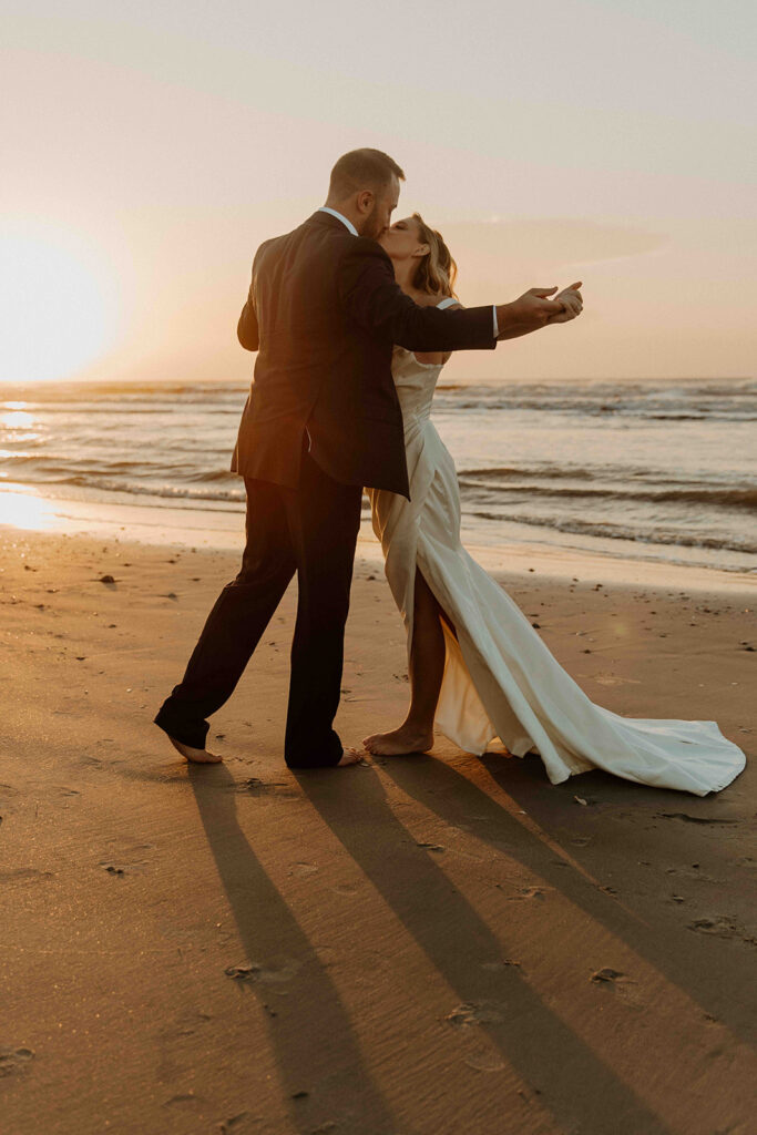 cute golden hour bridal session at the beach