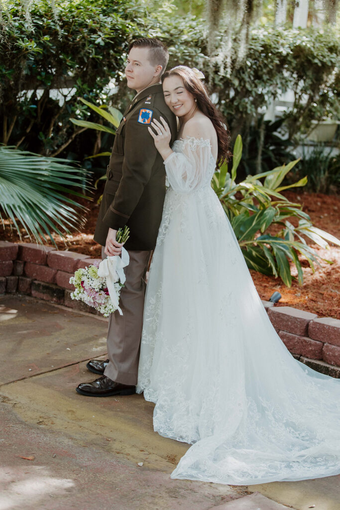 cute picture of the newlyweds hugging