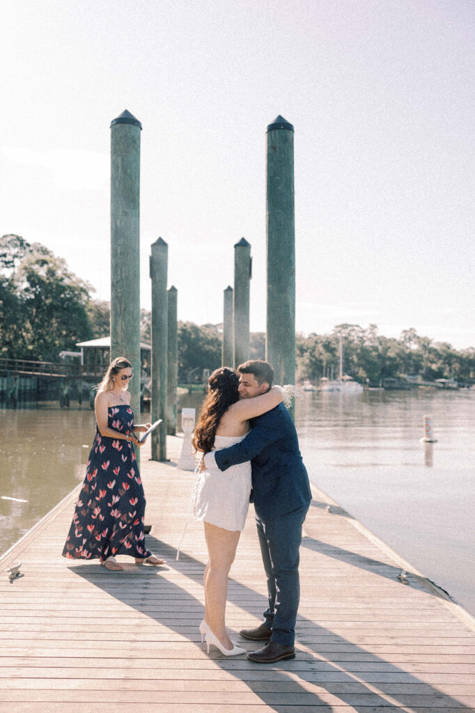 cute picture of the newly eloped couple hugging