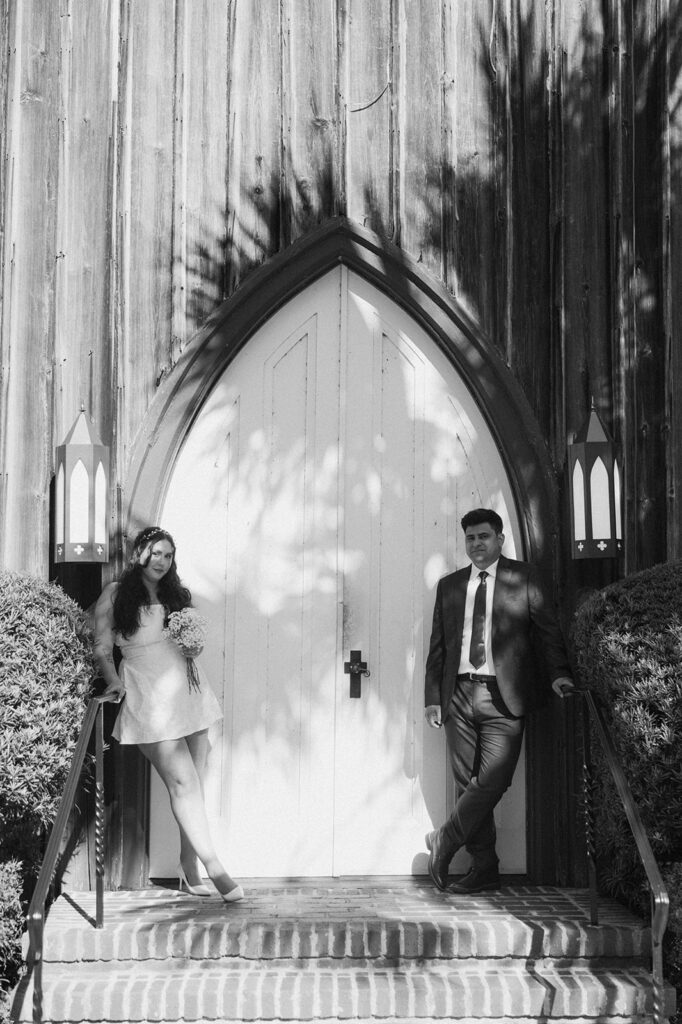 cute b&w portrait of the newlyweds
