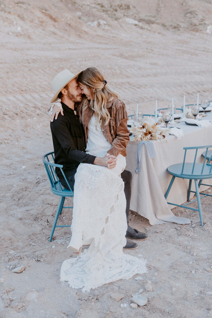 happy couple at their elopement reception