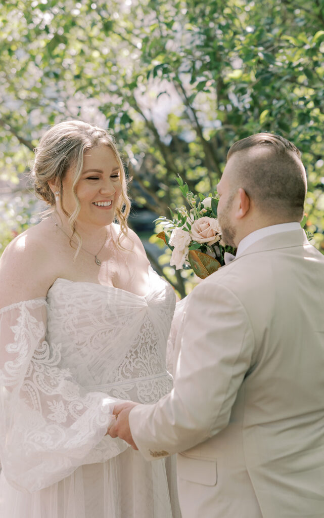 happy couple at their emotional first look