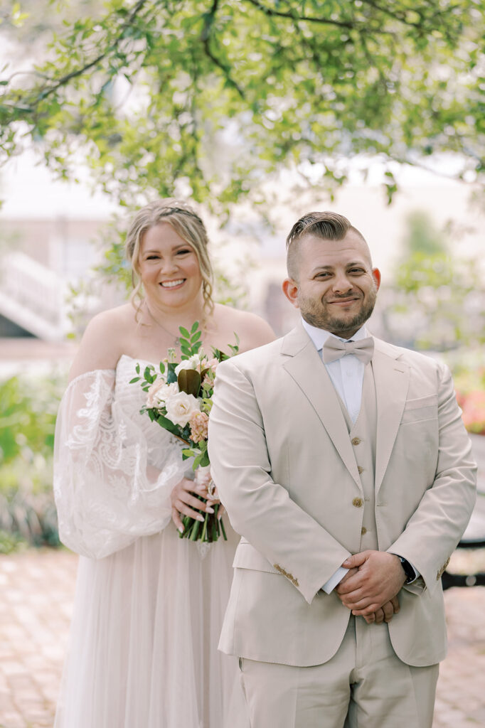 bride and groom at their first look