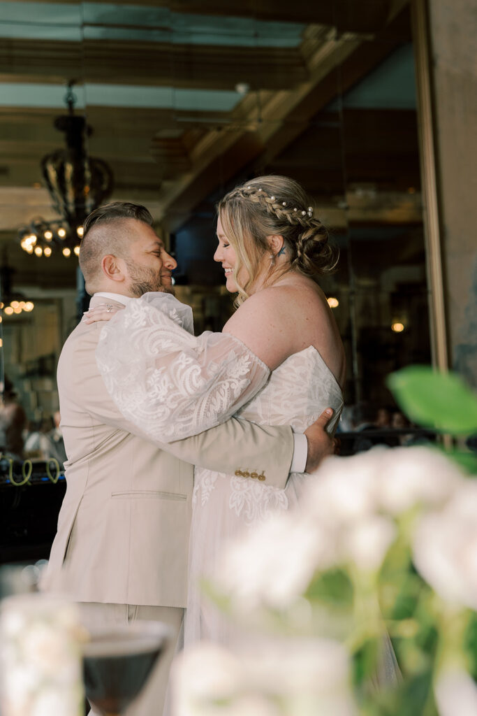 cute couple dancing at their reception