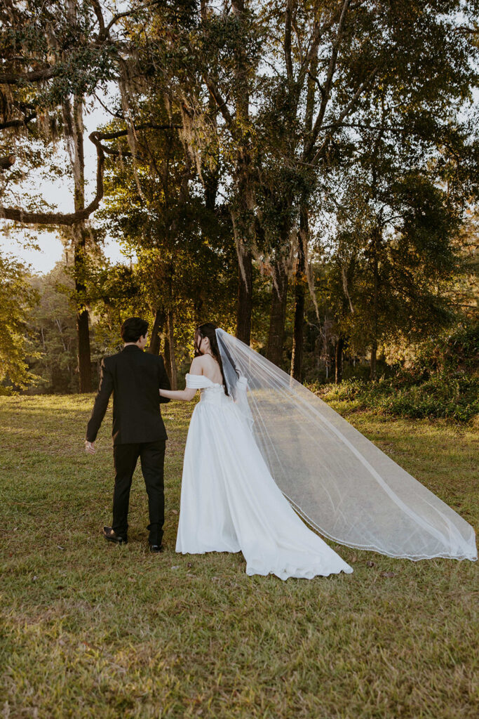 couple heading to their wedding reception party
