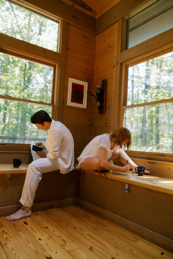 bride and groom writing their vows