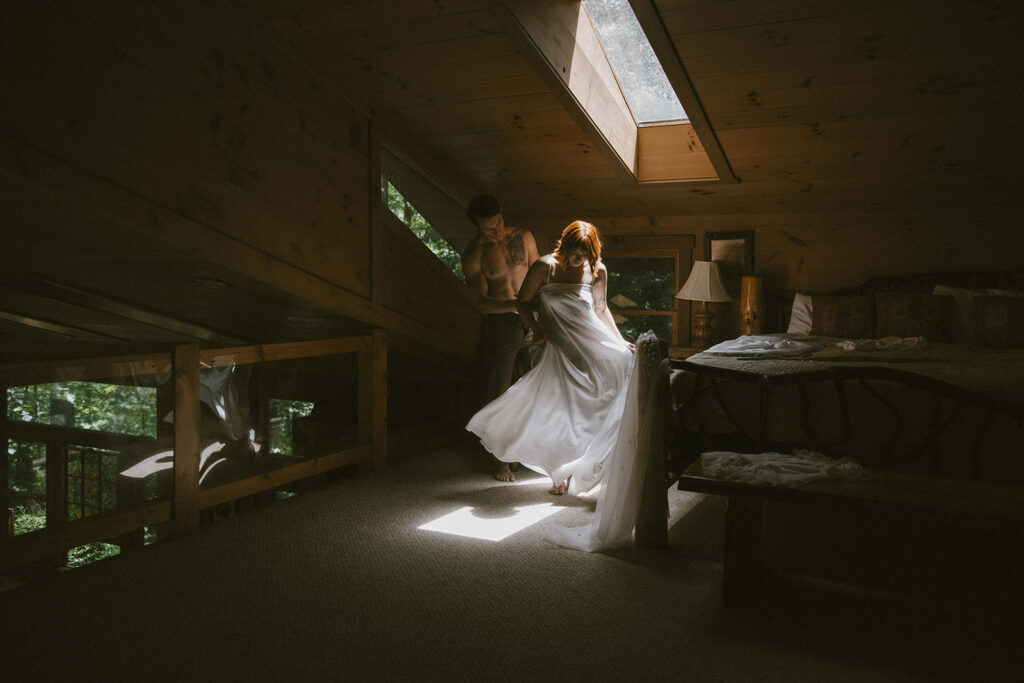 bride and groom getting ready for their elopement ceremony