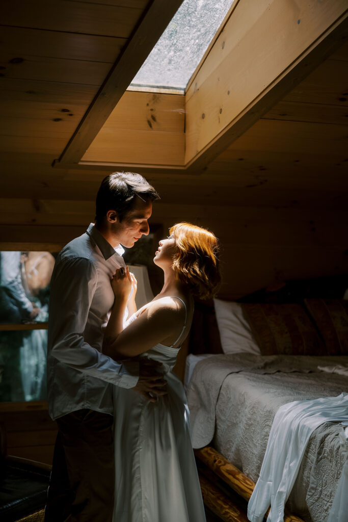 cute picture of the bride and groom getting ready for their dream elopement ceremony
