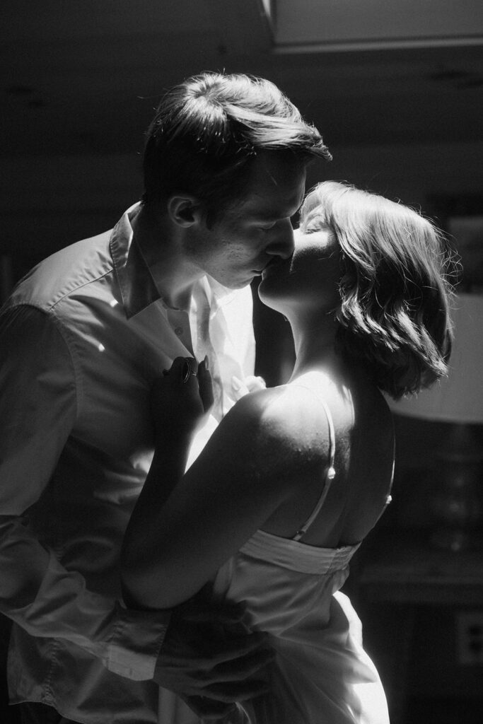 picture of the bride and groom kissing