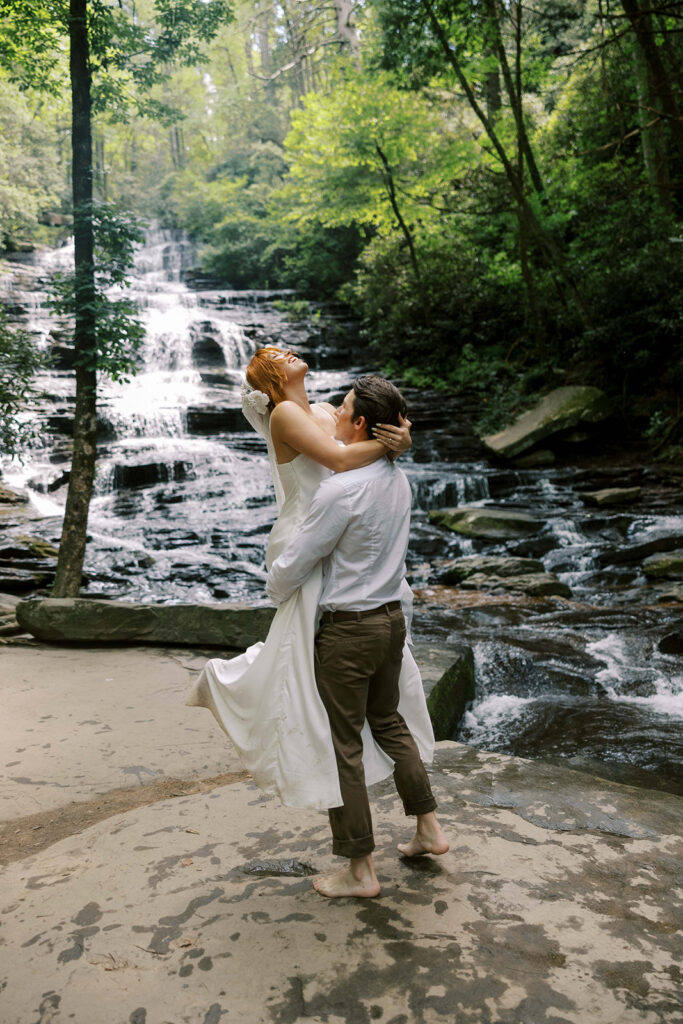 cute picture of the newlyweds dancing during their bridal portraits