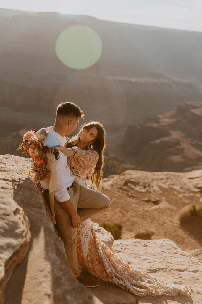 couple hugging during their bridal session 