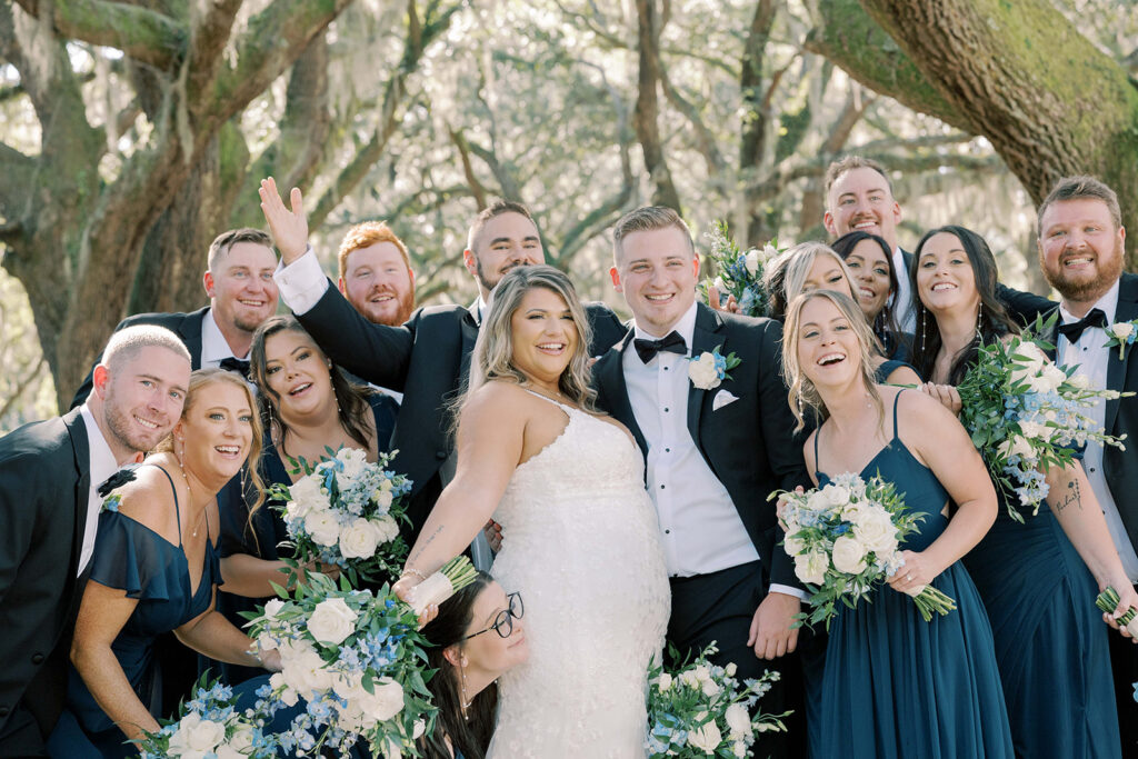 picture of the bride and groom with their friends