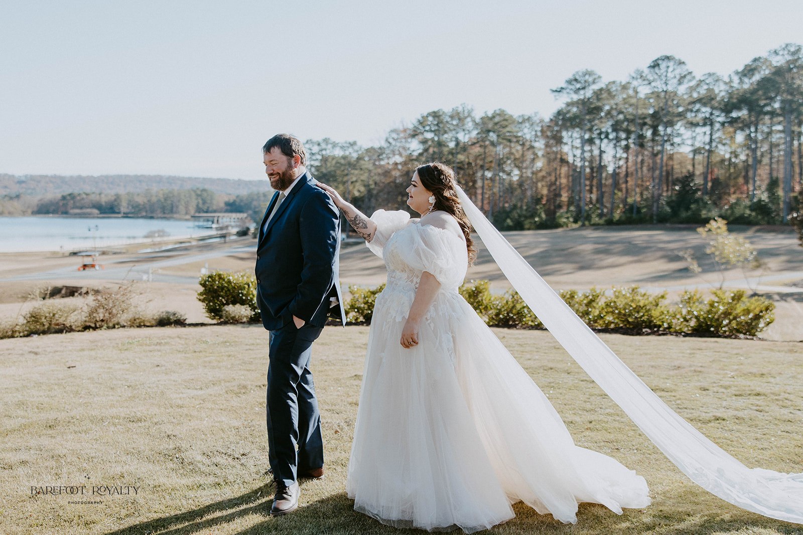 bride and groom at their emotional first look