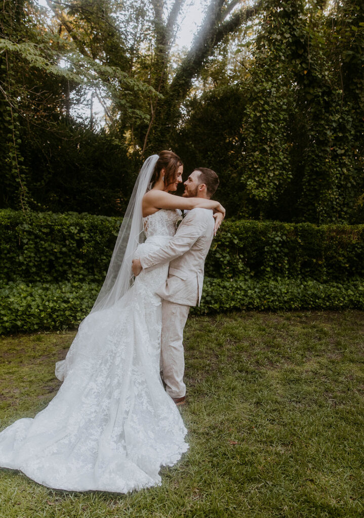 Bride and groom, at their dream Savannah wedding