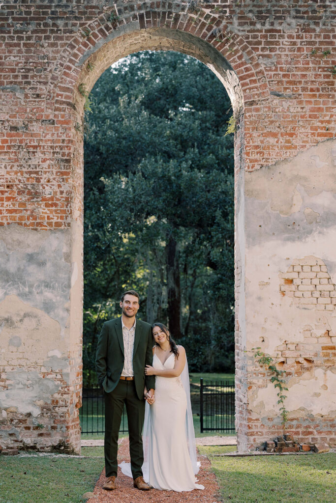Bride and groom, hugging