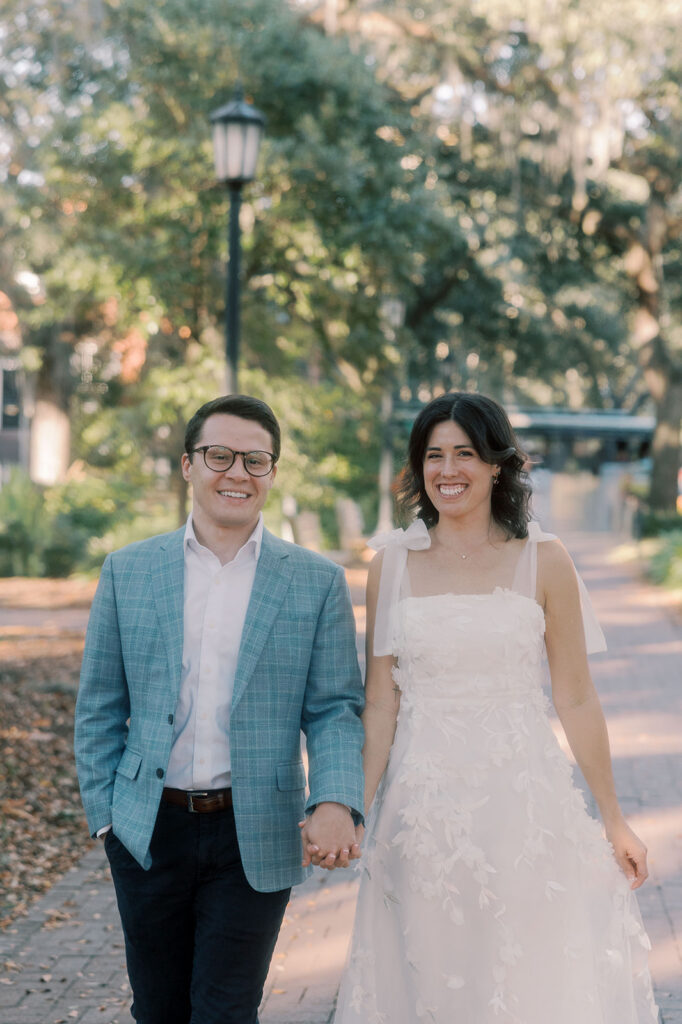 Romantic Downtown Savannah Engagement Photos with Golden Hour Glow
