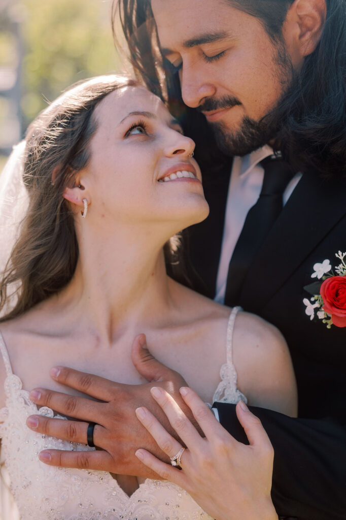 Cute picture of the newlyweds smiling at each other