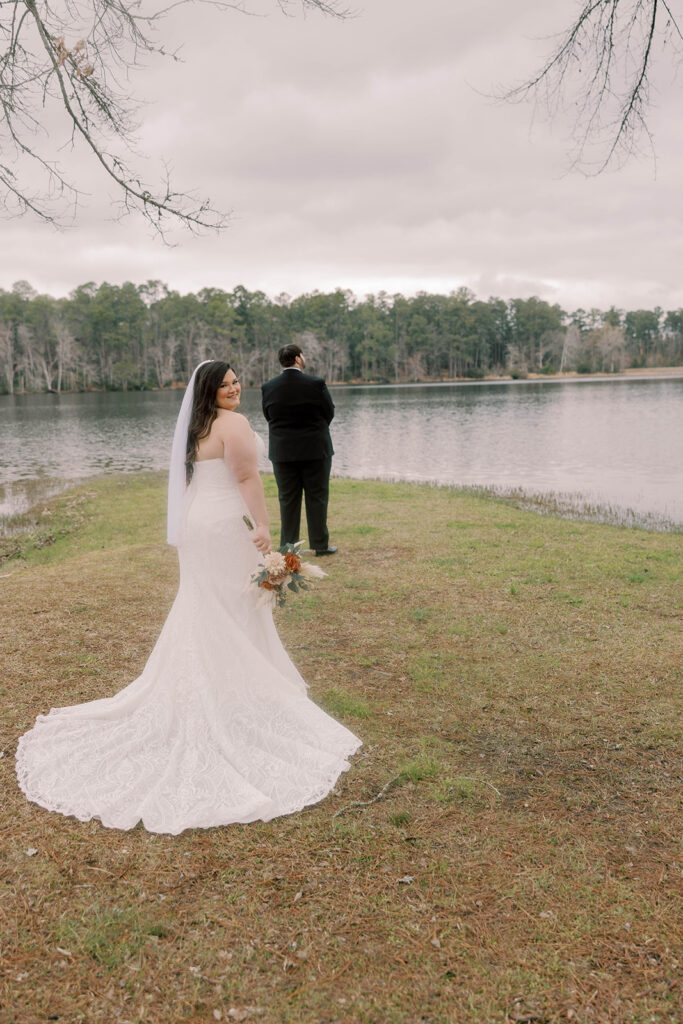 cute picture of the bride and groom at their first look