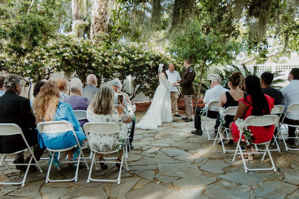Bride and groom at their romantic and intimate wedding ceremony
