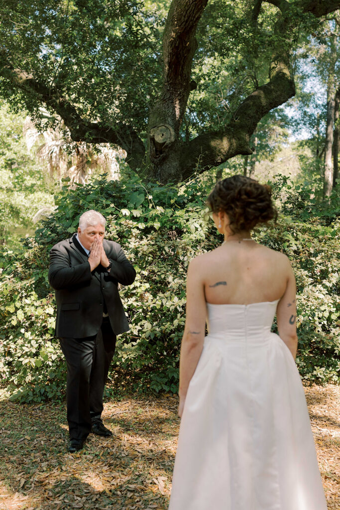 father of the bride emotional during their first look