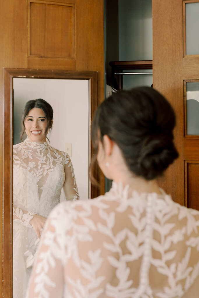 cute picture of the bride before heading to her first look with the groom