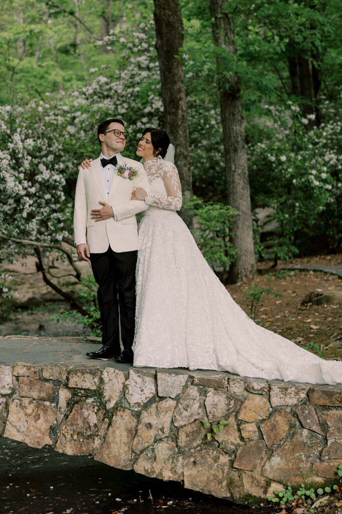 cute picture of the bride and groom smiling at each other