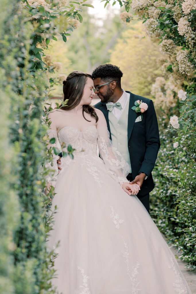 cute picture of the bride and groom smiling at each other