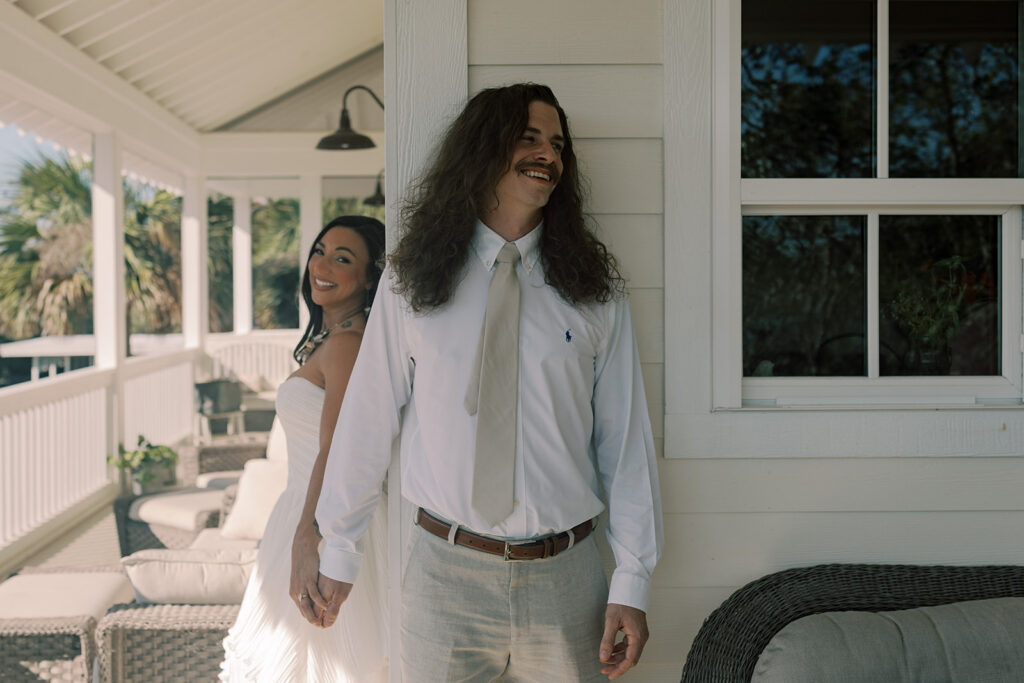 bride and groom at their first touch