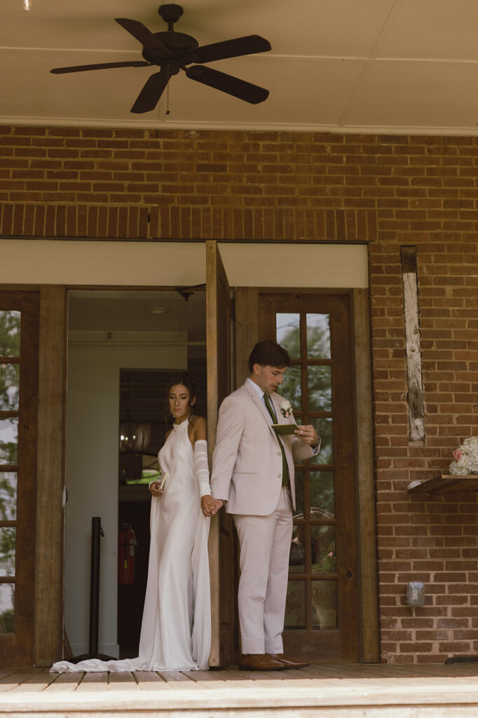 bride and groom at their first touch