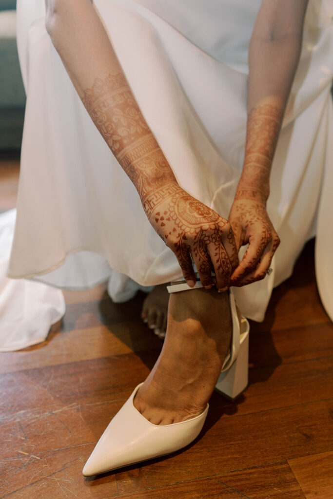 bride getting ready for her elopement ceremony