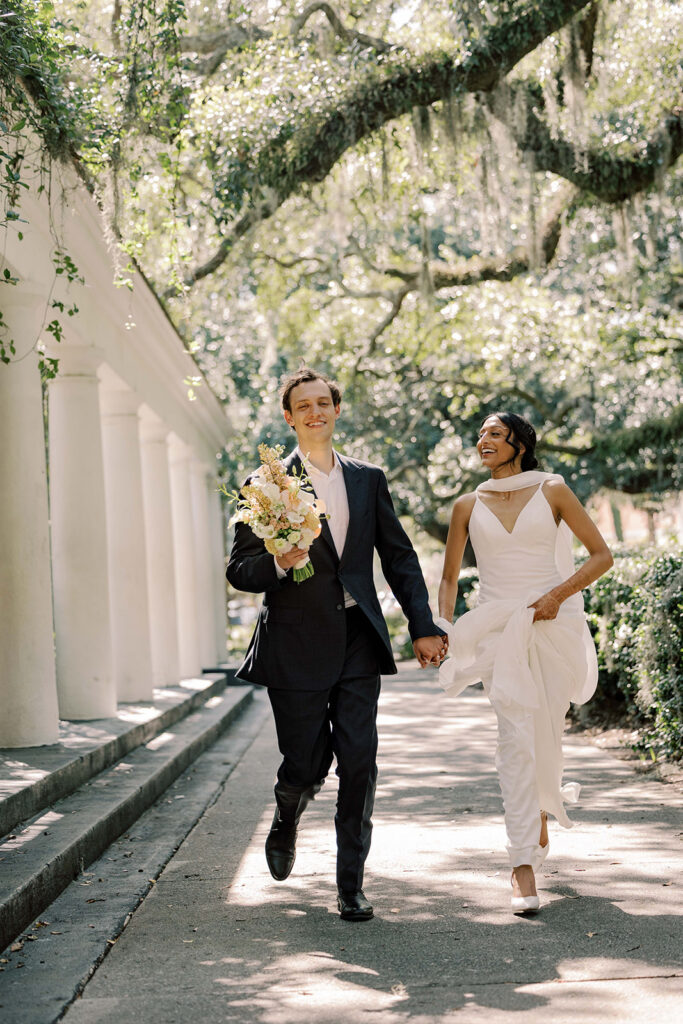 playful portrait of the newlyweds after the ceremony