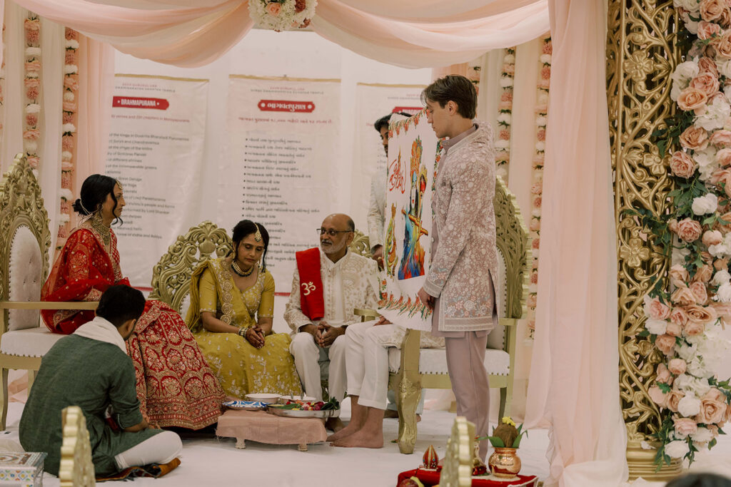 bride and groom at their intimate hindu ceremony