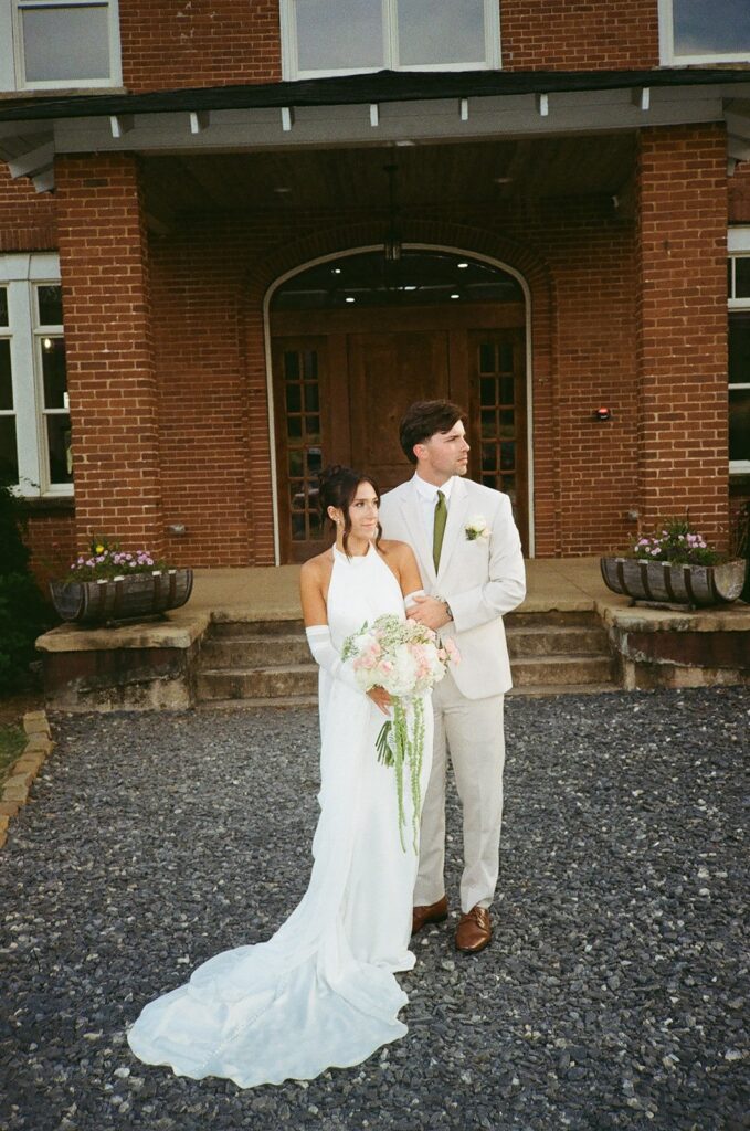 cute picture of the bride and groom hugging